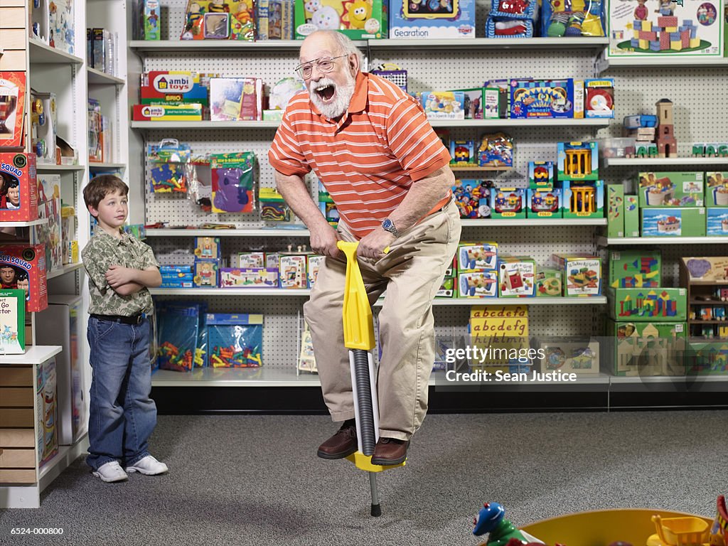 Grandfather using Pogo Stick