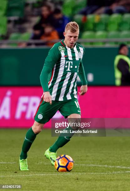 Julian Koch of Ferencvarosi TC controls the ball during the Hungarian OTP Bank Liga match between Ferencvarosi TC and Swietelsky Haladas at Groupama...