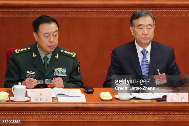 Chinese vice premier Wang Yang with Chinese vice chairman of the Central Military Commission Fan Changlong attends Third Plenary Session of the Fifth...