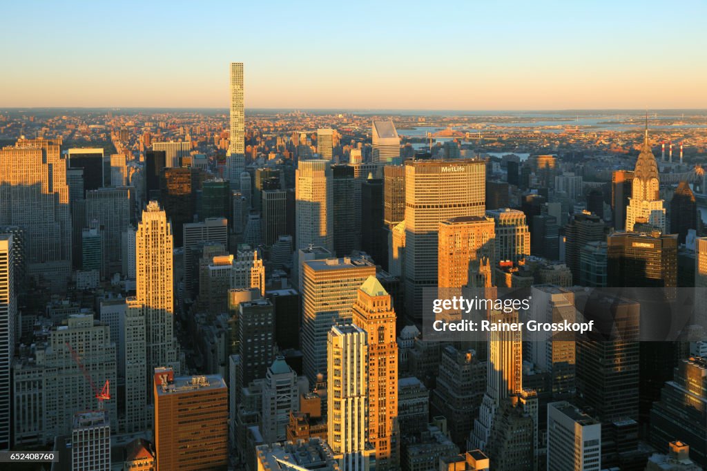 View to Midtown Manhattan and Upper Eastside at sunset