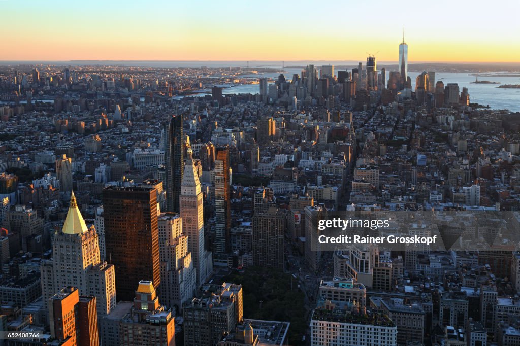 View to Downtown Manhattan at sunset