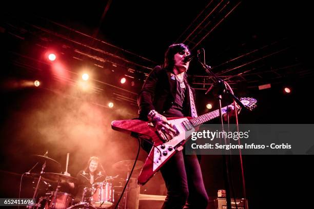 Joey O'Brien and Tuk Smith of American rock band Biters open the concert of American Southern rock band Blackberry Smoke on March 11, 2017 in Milan,...