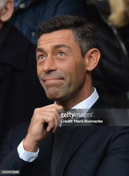 Pedro Caixinha, Newly appointed manager of Rangers is seen in the stand prior to the Ladbrokes Scottish Premiership match between Celtic and Rangers...