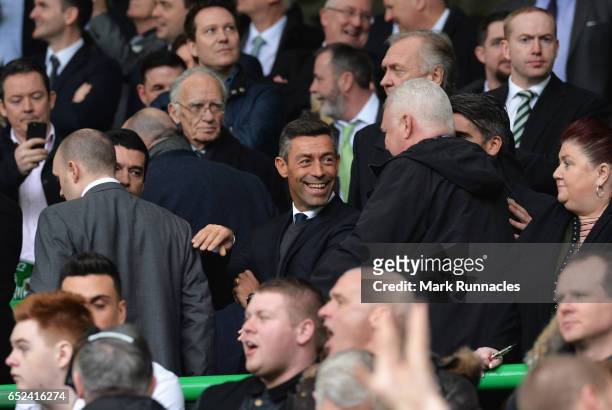 Pedro Caixinha, Newly appointed manager of Rangers is seen in the stands prior to the Ladbrokes Scottish Premiership match between Celtic and Rangers...