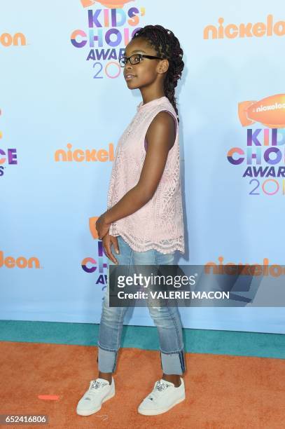 Actress Marsai Martin arrives for the 30th Annual Nickelodeon Kids' Choice Awards, March 11 at the Galen Center on the University of Southern...