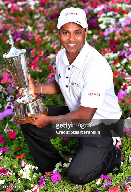 Chawrasia of India holds the winners trophy after final round of the Hero Indian Open at Dlf Golf and Country Club on March 12, 2017 in New Delhi,...