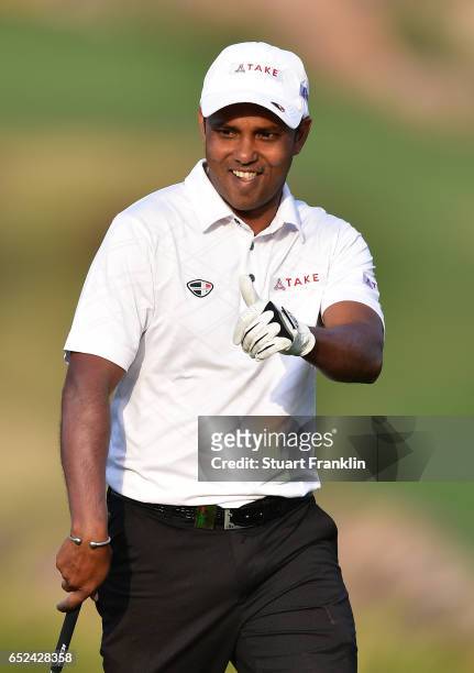 Chawrasia of India celebrates his win on the 18th hole during the final round of the Hero Indian Open at Dlf Golf and Country Club on March 12, 2017...