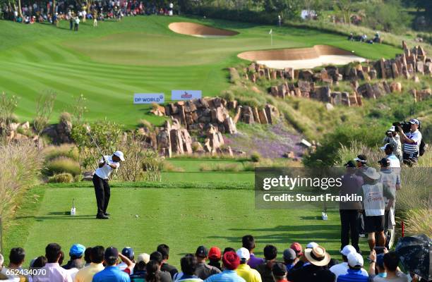 Chawrasia of India plays a shot during the final round of the Hero Indian Open at Dlf Golf and Country Club on March 12, 2017 in New Delhi, India.