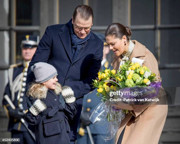 Crown Princess Victoria, Prince Daniel and Princess Estelle celebrate the Name Day ceremony of the Crown Princess at the inner square of the Royal...