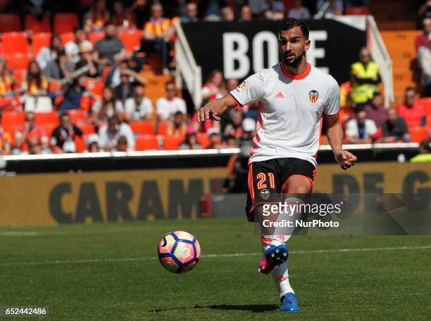 Martin Montoya of Valencia CF during the Spanish La Liga Santander soccer match between Valencia CF vs Real Sporting de Gijon at Mestalla Stadium on...