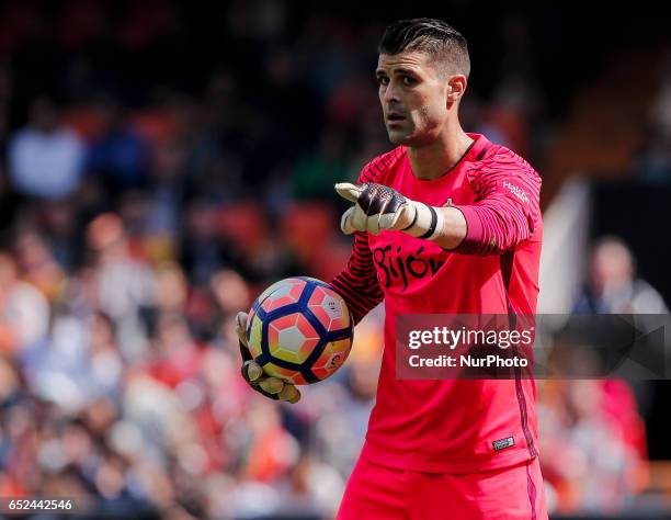 Ivan Cuellar of Real Sporting de Gijon during the Spanish La Liga Santander soccer match between Valencia CF vs Real Sporting de Gijon at Mestalla...