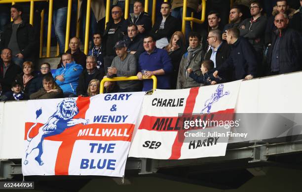 Millwall fans are seen inside the stadium prior to the Emirates FA Cup Quarter-Final match between Tottenham Hotspur and Millwall at White Hart Lane...