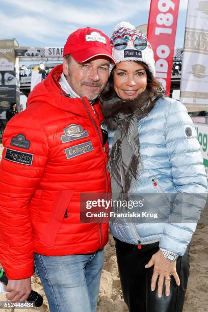 German actor Till Demtroeder with german actress Gerit Kling on March 12, 2017 after her accident on March 11 during the 'Baltic Lights' sled dog...