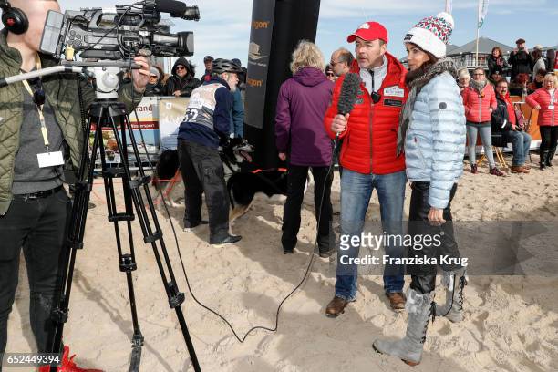 German actor Till Demtroeder with german actress Gerit Kling on March 12, 2017 after her accident on March 11 during the 'Baltic Lights' sled dog...