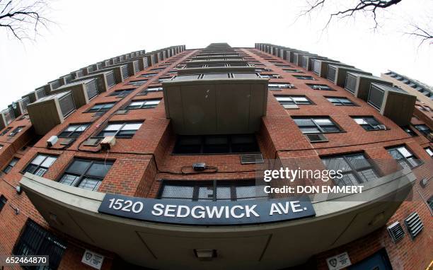 The apartment building at 1520 Sedgwick Ave., in the Bronx on March 7, 2017 in New York. Rappers, graffiti artists, dancers, DJs, in the early 1970s...