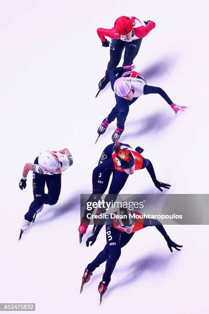 Elise Christie of Great Britain, #2 Marianne St-Gelais of Canada, #5 Suzanne Schulting of the Netherlands, #51 Rianne De Vries of the Netherlands and...