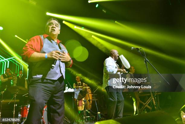 Oscar DLeon performs onstage during Viva La Salsa concert at James L. Knight Center on March 11, 2017 in Miami, Florida.