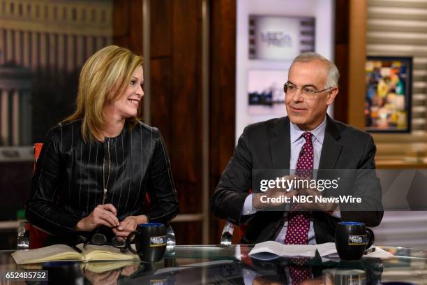 Pictured: Stephanie Cutter, Former Deputy Campaign Manager for President Obama, and David Brooks, Columnist, The New York Times appears on "Meet the...