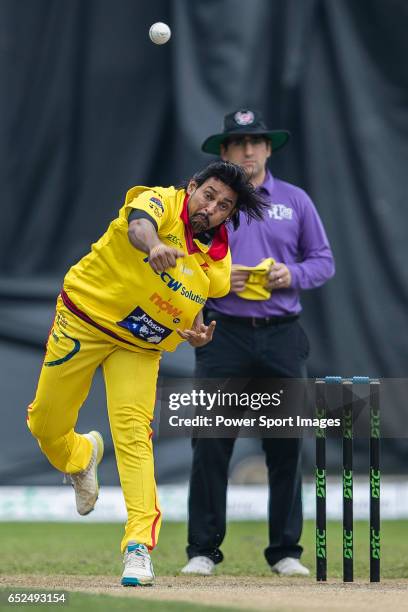 Thilakaratna Dilshan of City Kaitak bowls during the Hong Kong T20 Blitz match between HKI United and City Kaitak at Tin Kwong Road Recreation Ground...