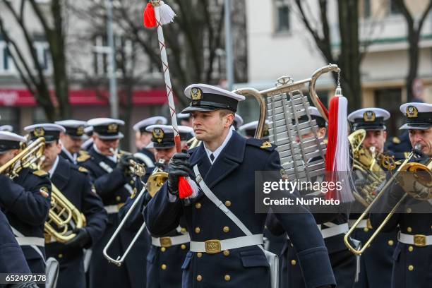 Poland and NATO flag raising ceremony is seen on 12 March 2017 in Gdynia, Poland. Polish Army celebrates 18th anniversary of joining to NATO...