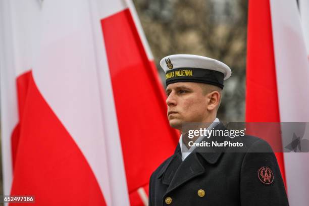Poland and NATO flag raising ceremony is seen on 12 March 2017 in Gdynia, Poland. Polish Army celebrates 18th anniversary of joining to NATO...