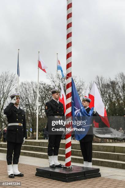 Poland and NATO flag raising ceremony is seen on 12 March 2017 in Gdynia, Poland. Polish Army celebrates 18th anniversary of joining to NATO...