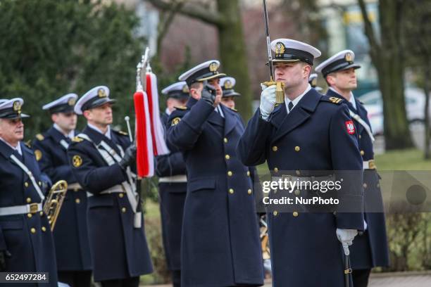 Poland and NATO flag raising ceremony is seen on 12 March 2017 in Gdynia, Poland. Polish Army celebrates 18th anniversary of joining to NATO...