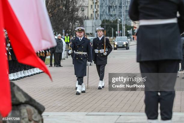 Poland and NATO flag raising ceremony is seen on 12 March 2017 in Gdynia, Poland. Polish Army celebrates 18th anniversary of joining to NATO...