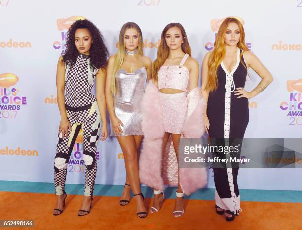 Singers Leigh-Anne Pinnock, Perrie Edwards, Jesy Nelson and Jade Thirlwall of Little Mix arrive at the Nickelodeon's 2017 Kids' Choice Awards at USC...