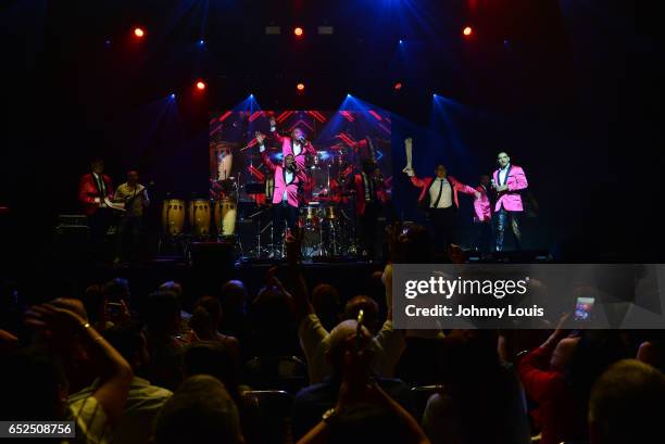 Eignar Renteria Serna and Willys del Arka of Orquesta Guayacan preform onstage during Viva La Salsa concert at James L. Knight Center on March 11,...