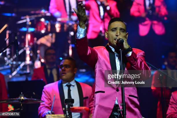 Willys del Arka of Orquesta Guayacan performs onstage during Viva La Salsa concert at James L. Knight Center on March 11, 2017 in Miami, Florida.