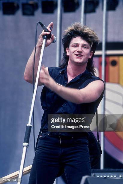 Bono of U2 performing at the US Festival - partially financed by Steve Wozniak circa 1983 in Devore, California.