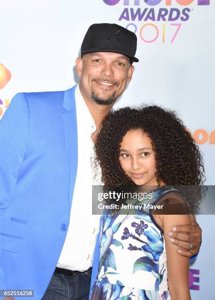 Former MLB player David Justice and actress Raquel Justice arrive at the Nickelodeon's 2017 Kids' Choice Awards at USC Galen Center on March 11, 2017...