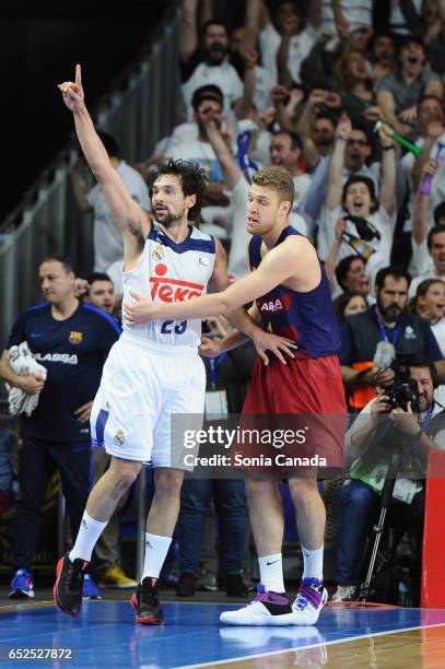 Sergio Llull, #23 guard of Real Madrid during the Liga Endesa game between Real Madrid v FC Barcelona at Barclaycard Center on March 12, 2017 in...