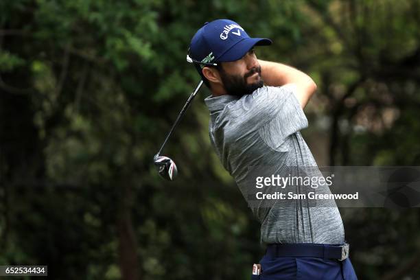 Adam Hadwin hits off the third tee during the final round of the Valspar Championship at Innisbrook Resort Copperhead Course on March 12, 2017 in...