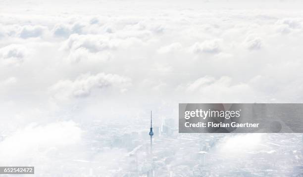 Aerial photograph of the Berlin TV Tower on March 12, 2017 in Berlin, Germany.