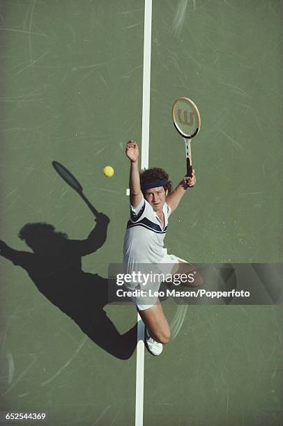 American tennis player John McEnroe pictured in action during competition to progress to win the final of the 1980 US Open Men's Singles tennis...