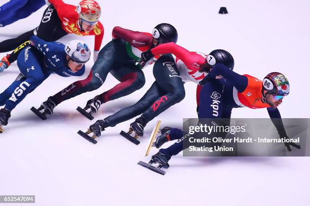 Daan Breeuwsma of Netherlands competes in the Mens 1000m semi finals race during day two of ISU World Short Track Championships at Rotterdam Ahoy...