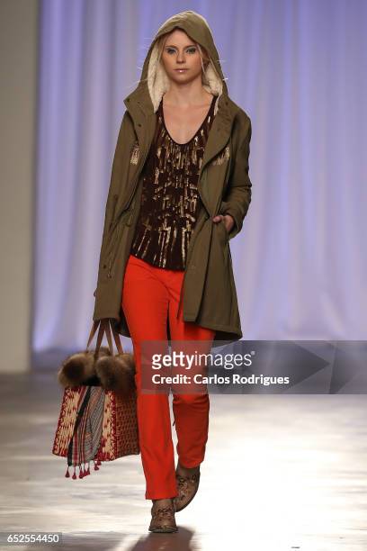 Model in the catwalk during Christophe Sauvat Runway show in the Lisboa Fashion Week ModaLisboa day 3 at on March 12, 2017 in Lisbon, Portugal.