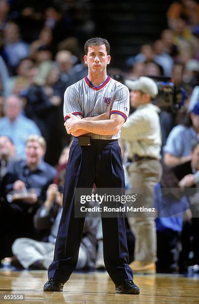 Referee Tim Donaghy stands on the court during the game between the New York Knicks and the Dallas Mavericks at the Reunion Arena in Dallas, Texas....