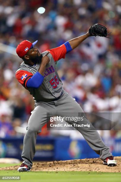 Fernando Rodney of Team Dominican Republic points to the sky during Game 5 of Pool C of the 2017 World Baseball Classic between against Team Colombia...