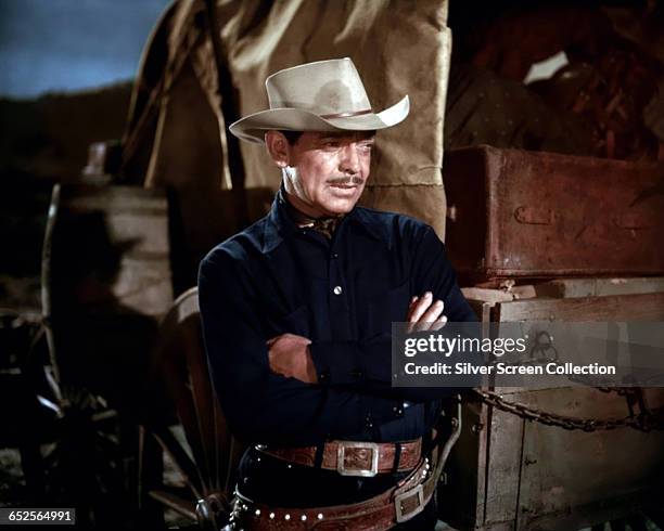 American actor Clark Gable as Colonel Ben Allison in the western 'The Tall Men', directed by Raoul Walsh, 1955.