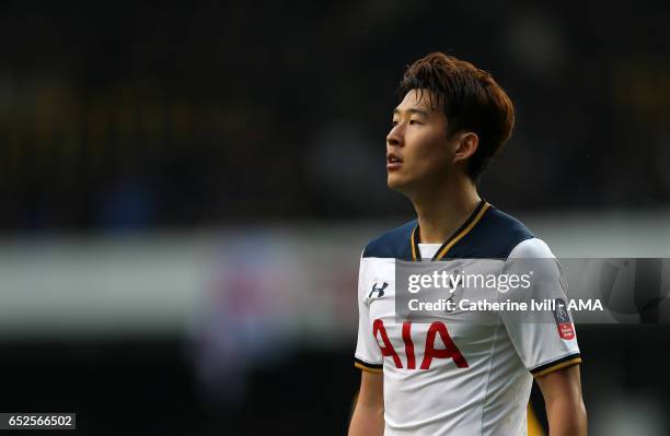 Son Heung-min of Tottenham Hotspur during The Emirates FA Cup Quarter-Final match between Tottenham Hotspur and Millwall at White Hart Lane on March...