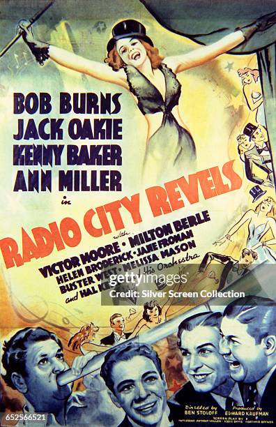 Poster for the RKO film 'Radio City Revels', starring Bob Burns, Jack Oakie, Kenny Baker and Ann Miller, 1938.