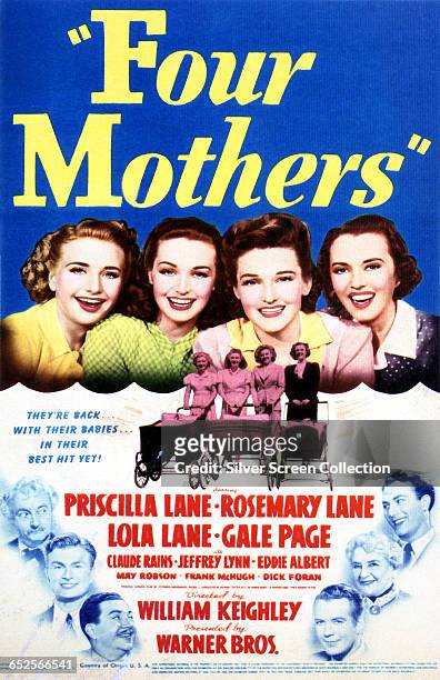 Three of the Lane Sisters and actress Gale Page on a poster for the Warner Bros. Film 'Four Mothers', directed by William Keighley, 1941. The film is...