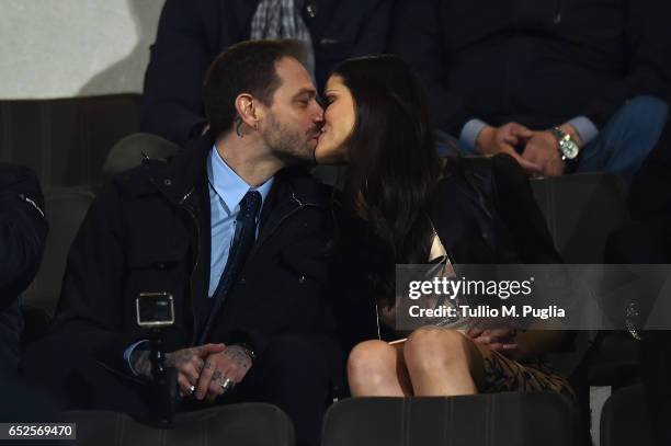 Citta' di Palermo new President Paul Baccaglini kisses his girlfriend Thais Souza Wiggers during the Serie A match between US Citta di Palermo and AS...
