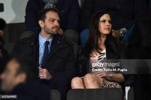 Citta' di Palermo new President Paul Baccaglini and his girlfriend Thais Souza Wiggers look on during the Serie A match between US Citta di Palermo...