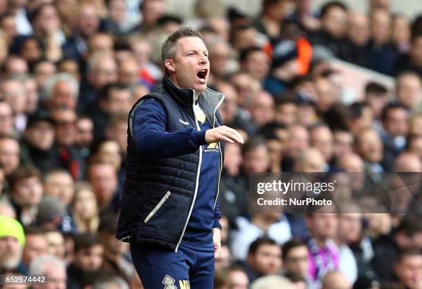 Millwall manager Neil Harris during the The Emirates FA Cup - Sixth Round match between Tottenham Hotspur and Millwall at White Hart Lane, London,...