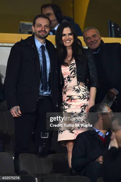 Citta' di Palermo new President Paul Baccaglini, Thais Souza Wiggers and the President of italian Senate Pietro Grasso pose during the Serie A match...