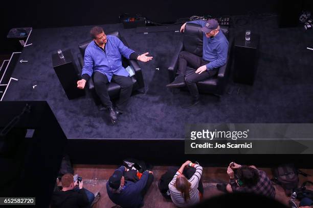 Neil deGrasse Tyson and Ron Howard speak onstage at the "Nat Geo Further Base Camp" at SXSW 2017 - Day 3 on March 12, 2017 in Austin, Texas.